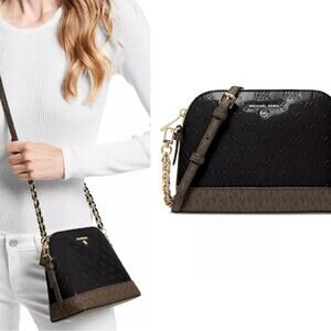 Michael Kors Black and Brown Jet Set Dome Women's Crossbody Bag Purse